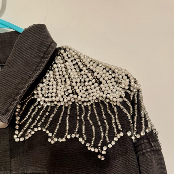 Vici Black Denim Jacket with Rhinestone Accents - Picture 6 of 7